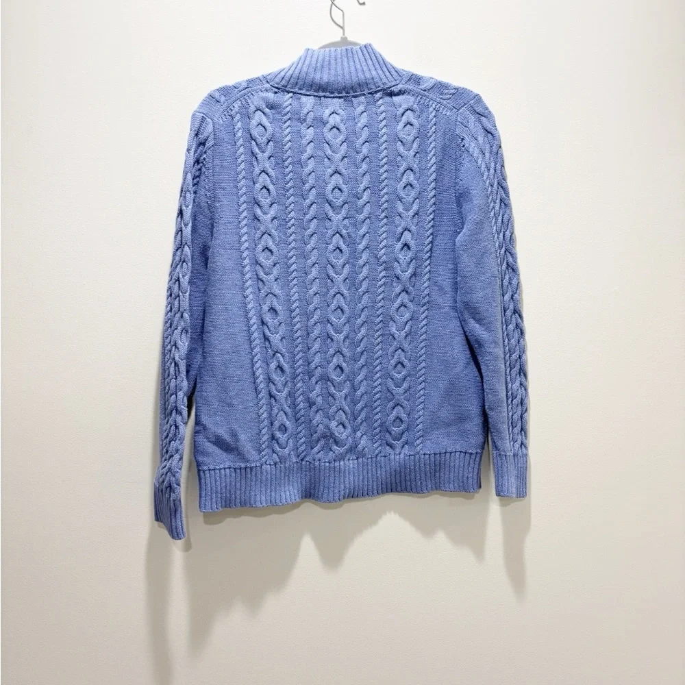 L.L. Bean Women's Blue Cable-Knit Cabin Zip-Up Sweater Cotton Size XL P